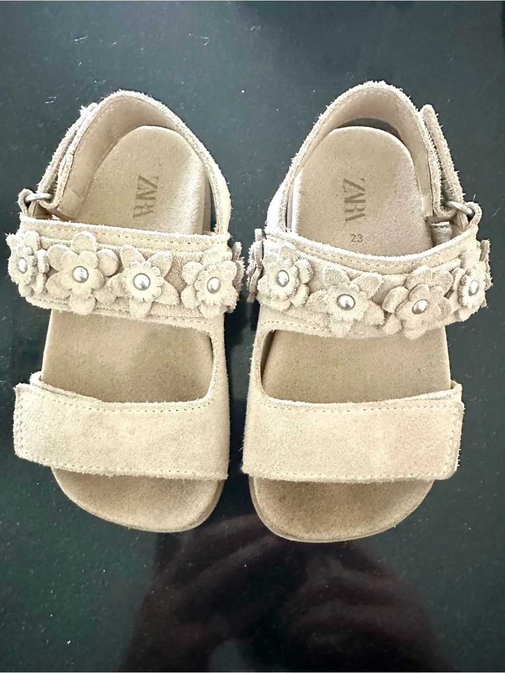 ZARA Kids Tan Suede Flower Strap Sandals